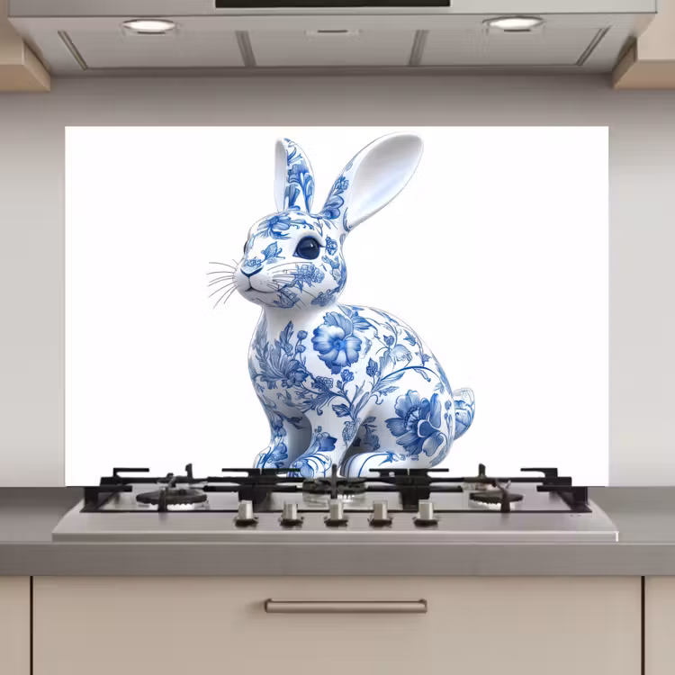 Spatscherm keuken - Delftsblauw - Haasje - Wit — 1
