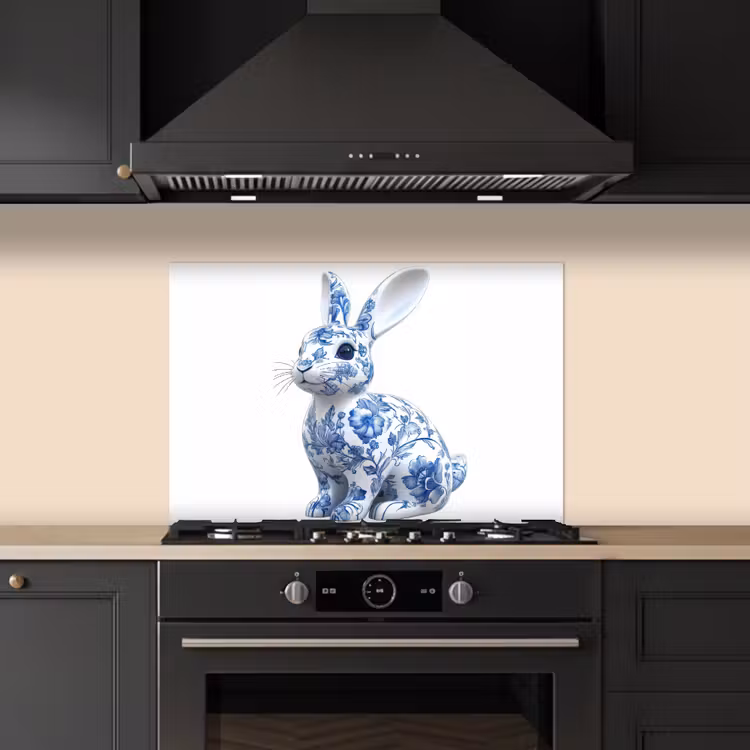 Spatscherm keuken - Delftsblauw - Haasje - Wit — 2