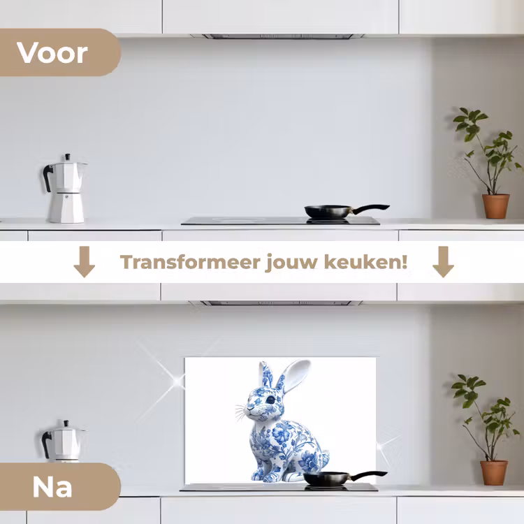 Spatscherm keuken - Delftsblauw - Haasje - Wit — 3