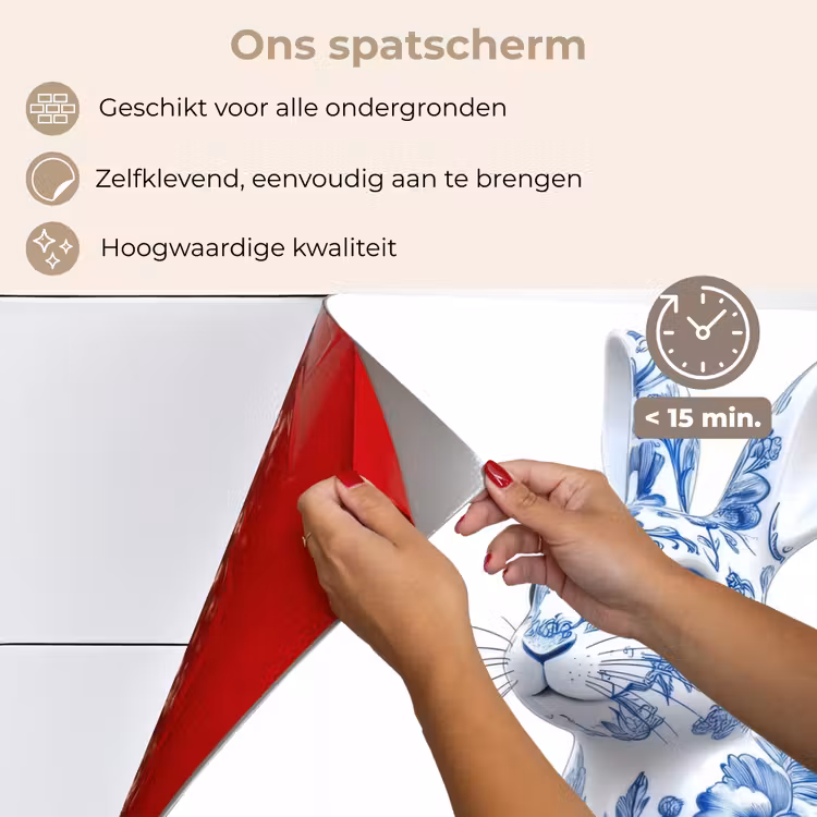 Spatscherm keuken - Delftsblauw - Haasje - Wit — 4