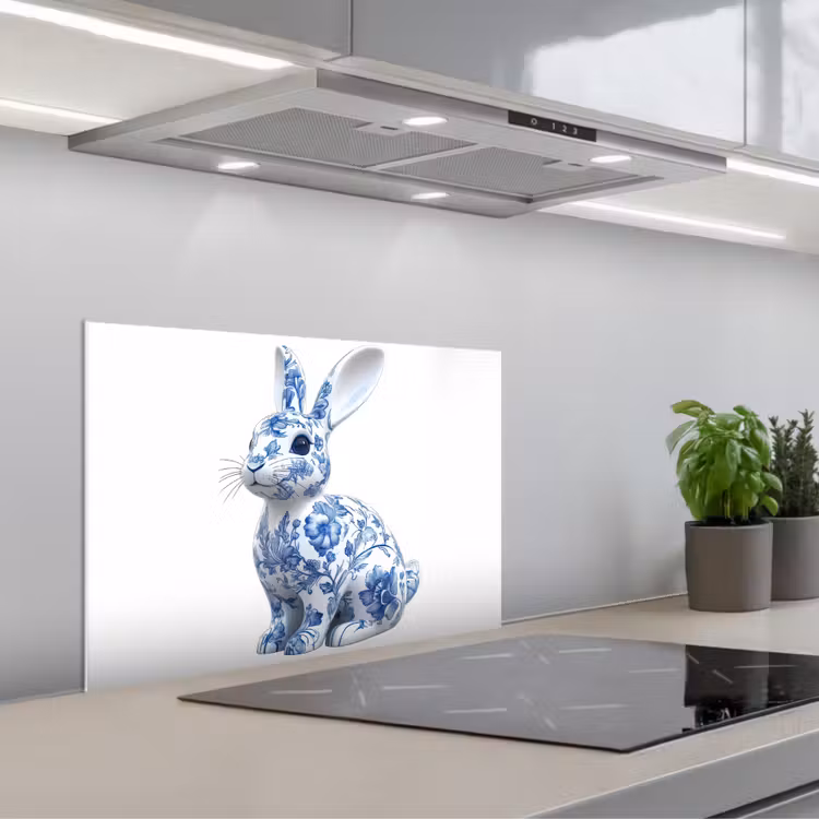Spatscherm keuken - Delftsblauw - Haasje - Wit — 5