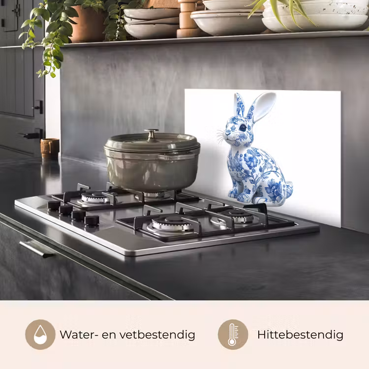 Spatscherm keuken - Delftsblauw - Haasje - Wit — 7