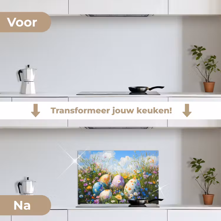 Spatscherm keuken - Grasveld - Eieren - Bloemen — 3