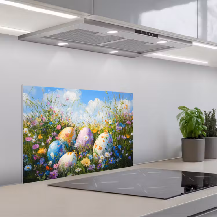 Spatscherm keuken - Grasveld - Eieren - Bloemen — 5