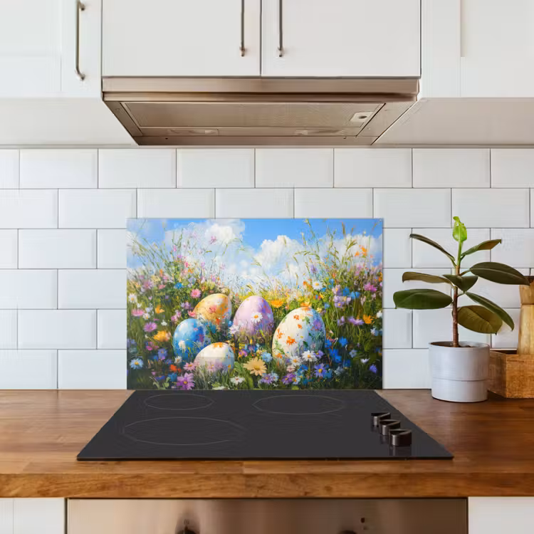 Spatscherm keuken - Grasveld - Eieren - Bloemen — 6