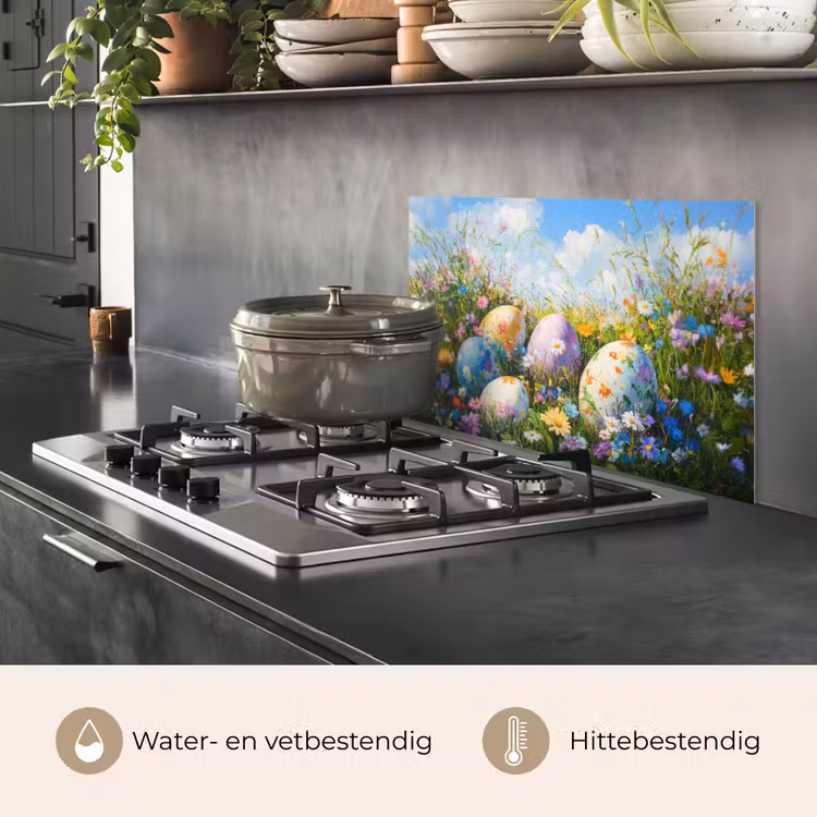 Spatscherm keuken - Grasveld - Eieren - Bloemen — 7