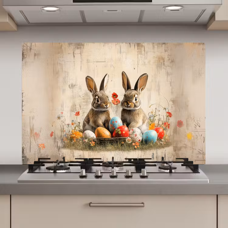Spatscherm keuken - Konijnen - Bloemen - Eieren — 1