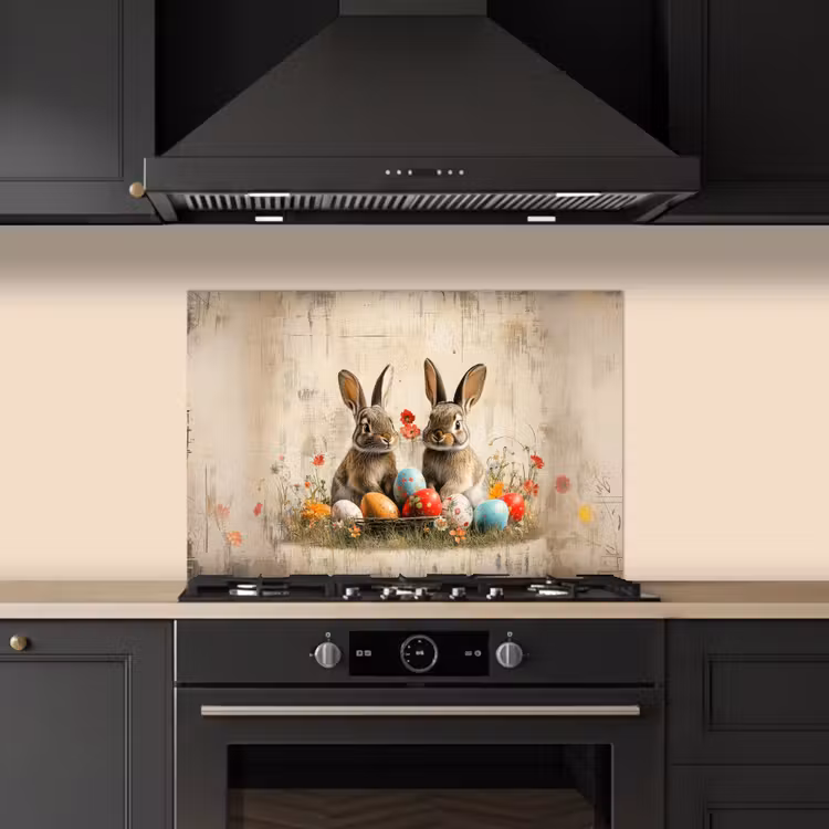 Spatscherm keuken - Konijnen - Bloemen - Eieren — 2
