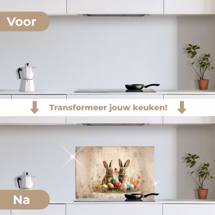 Spatscherm keuken - Konijnen - Bloemen - Eieren — 3