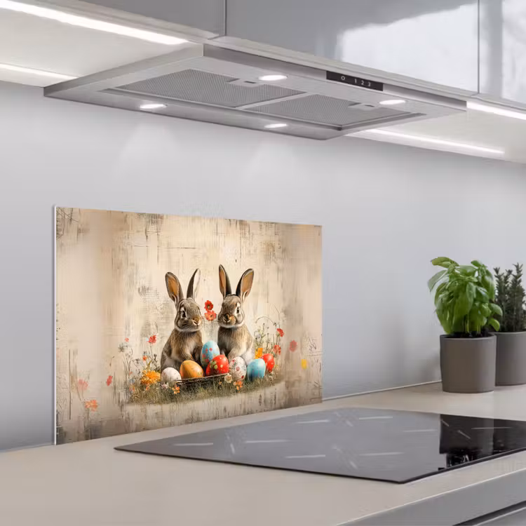 Spatscherm keuken - Konijnen - Bloemen - Eieren — 5