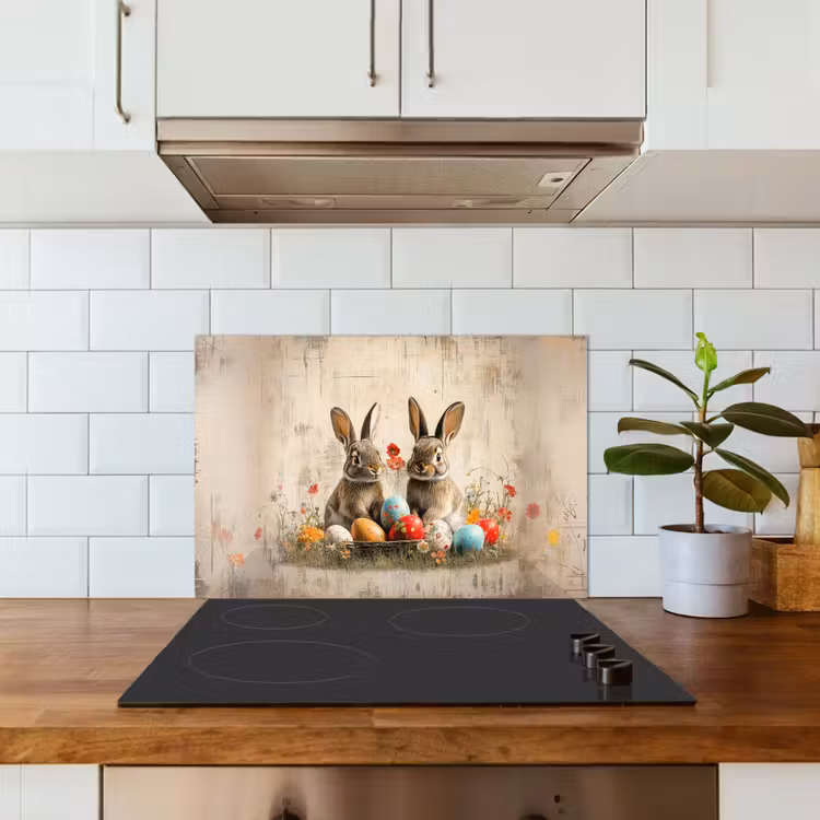 Spatscherm keuken - Konijnen - Bloemen - Eieren — 6