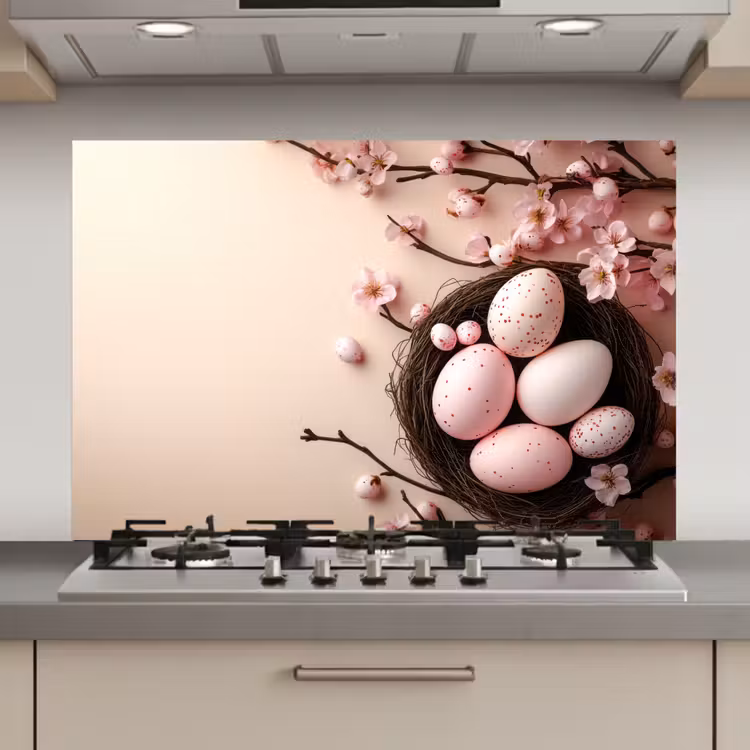 Spatscherm keuken - Roze - Bloesems - Eieren — 1