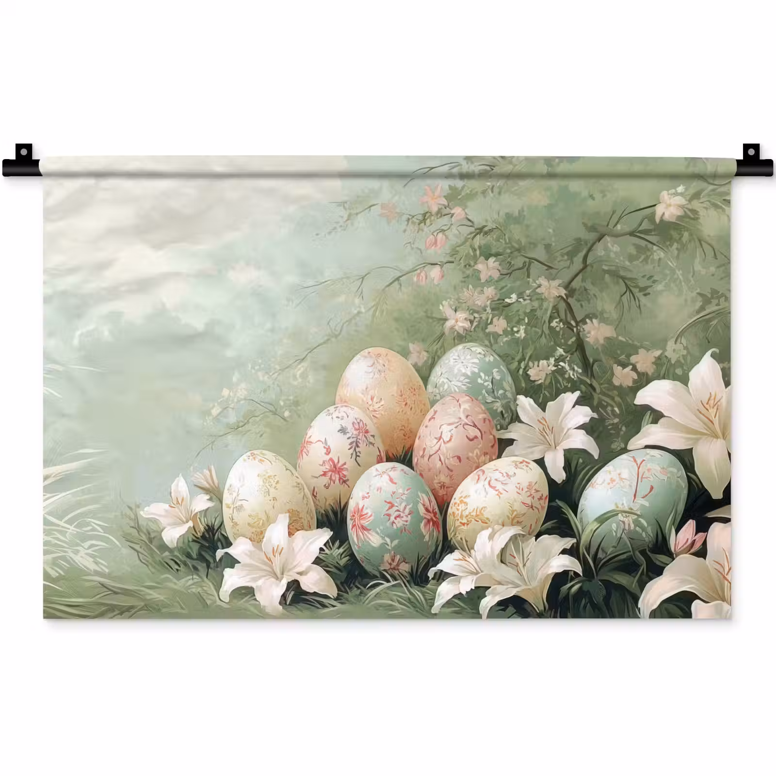 Wandkleed - Paaseieren - Pasteltinten - Bloemen — 1