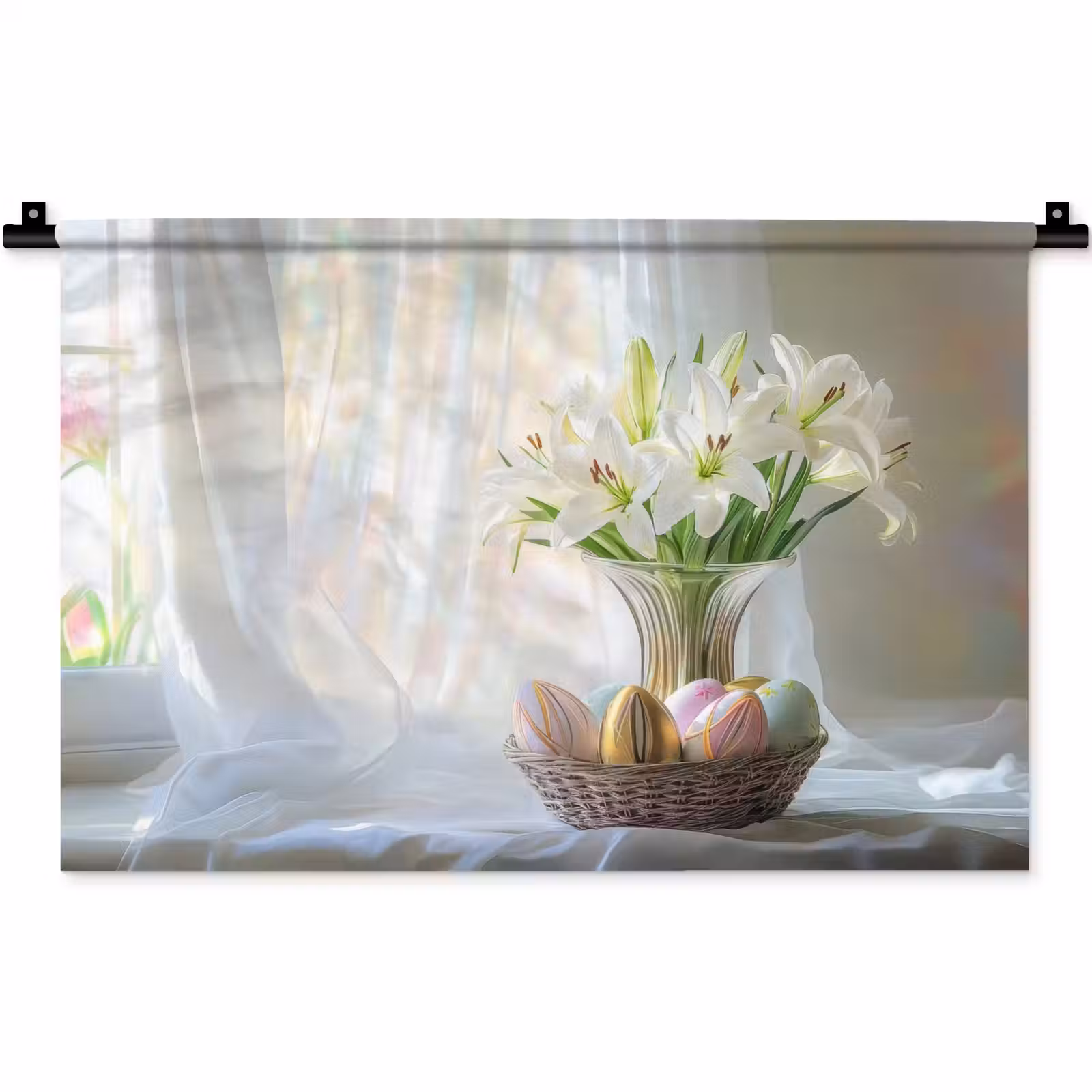 Wandkleed - Vaas - Eieren - Bloemen — 1