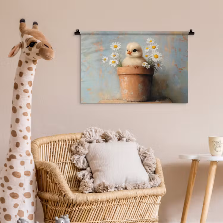 Wandkleed - Bloempot - Kuiken - Bloemetjes — 5