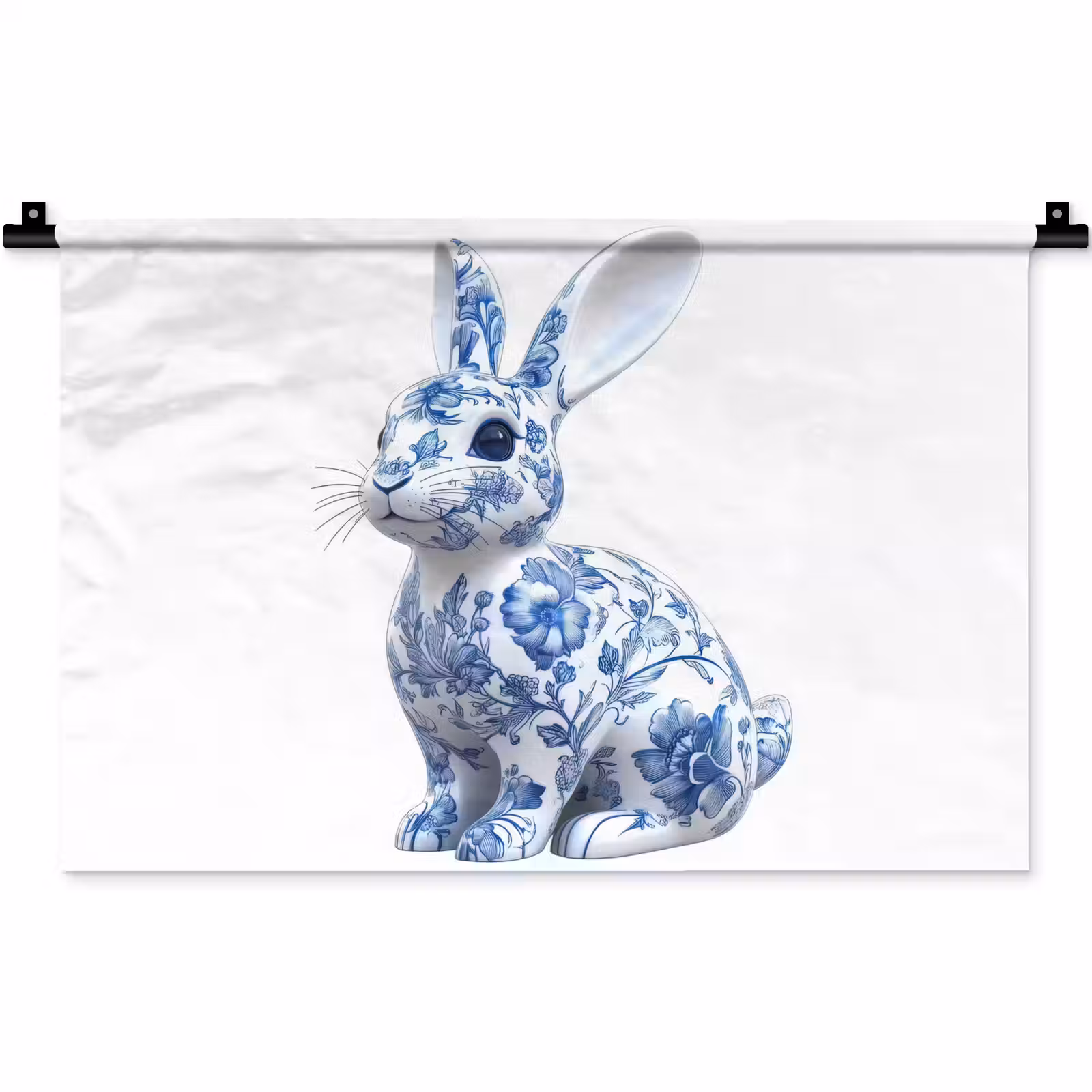 Wandkleed - Delftsblauw - Haasje - Wit — 1