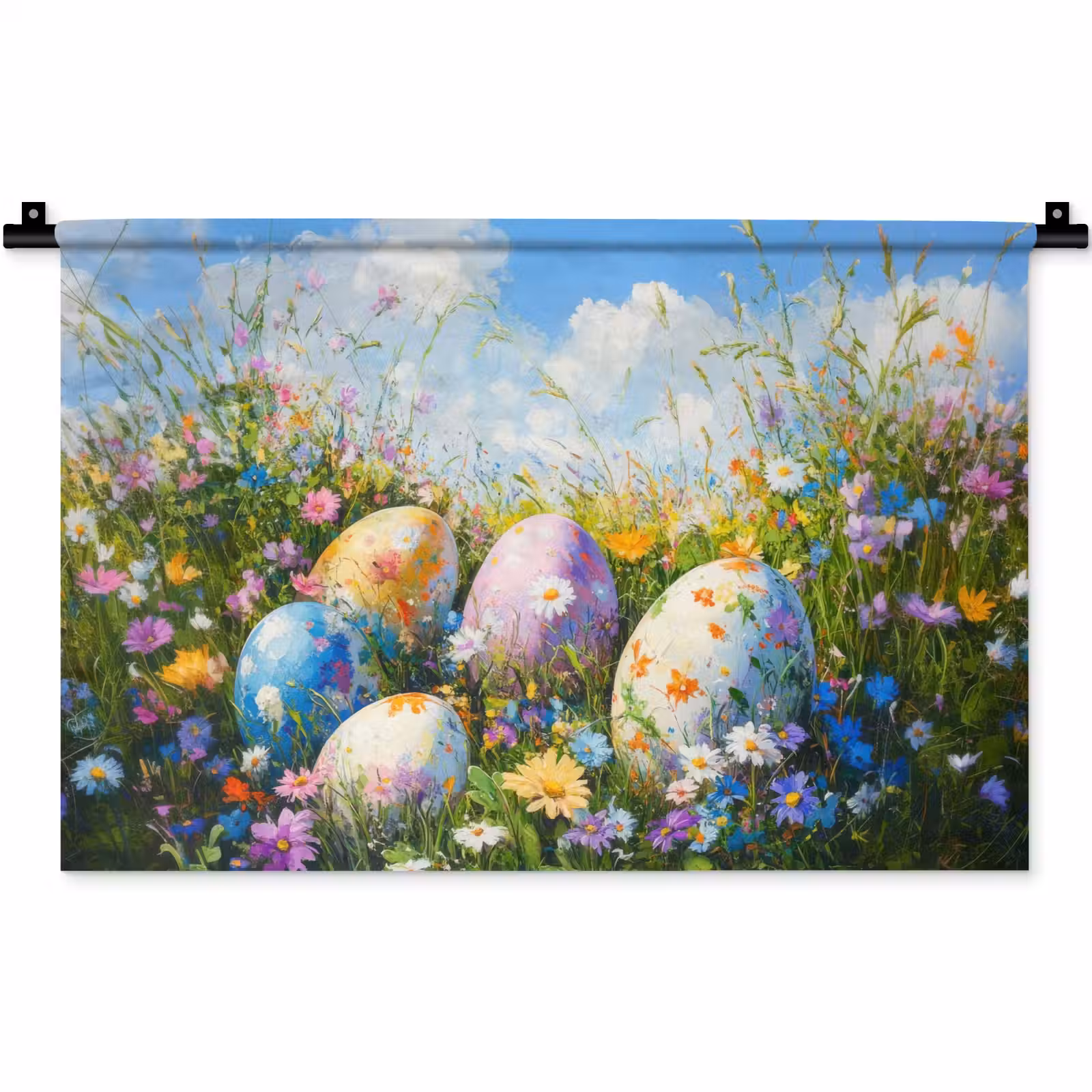 Wandkleed - Grasveld - Eieren - Bloemen — 1