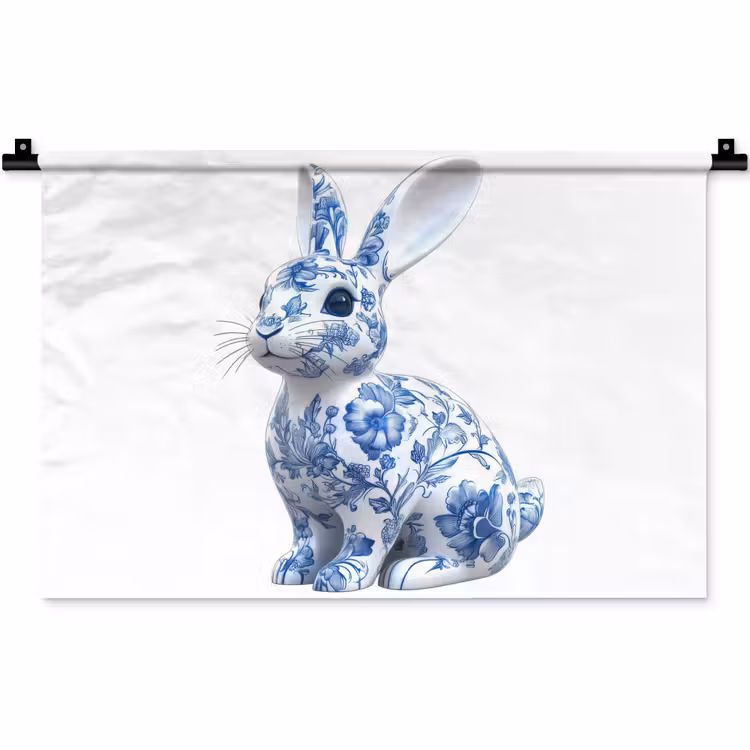 Wandkleed - Delftsblauw - Haasje - Wit — 1