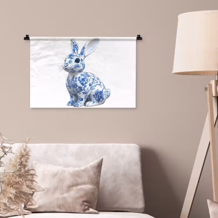 Wandkleed - Delftsblauw - Haasje - Wit — 2