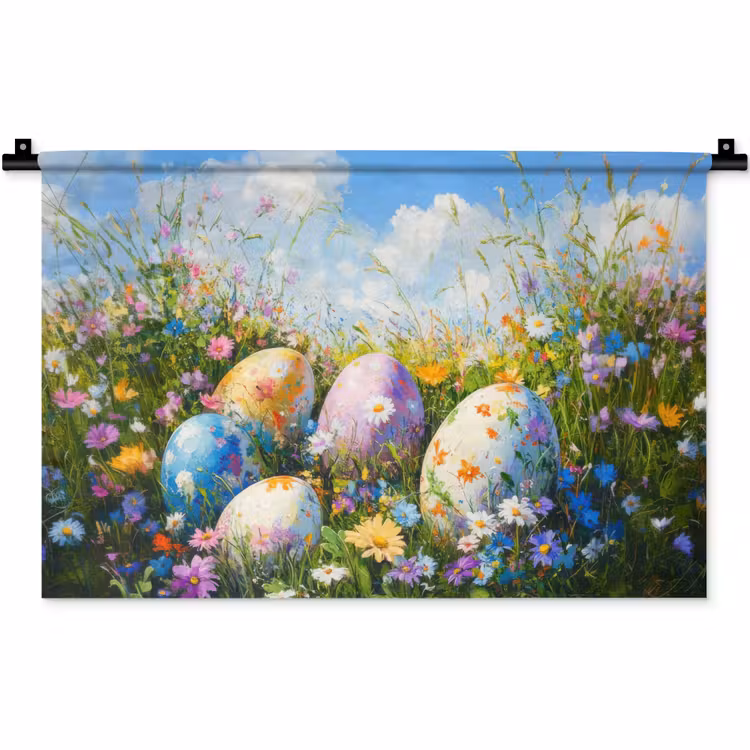 Wandkleed - Grasveld - Eieren - Bloemen — 1