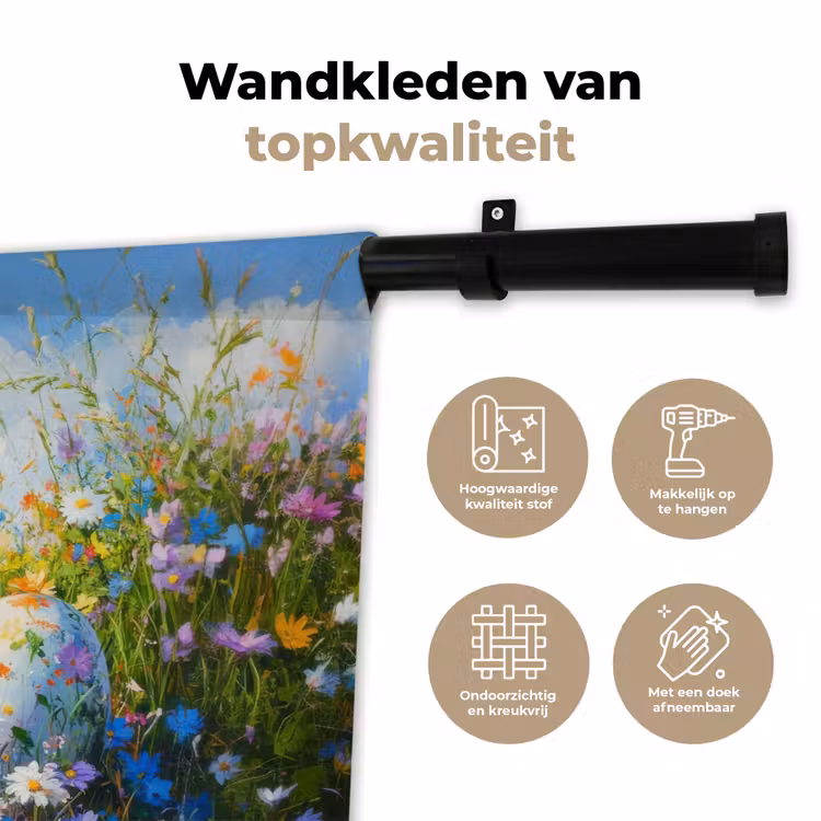 Wandkleed - Grasveld - Eieren - Bloemen — 3