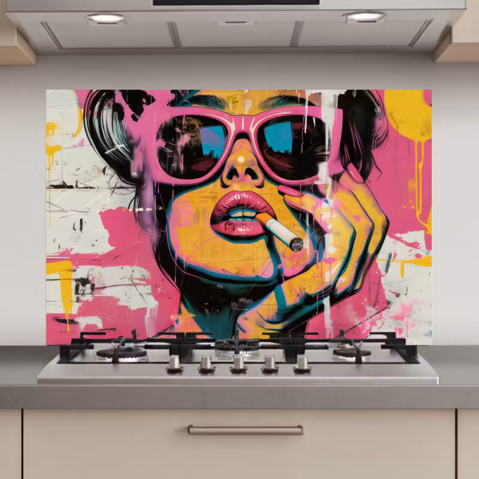 Spatscherm keuken - Portret - Vrouw - Abstract - Zonnebril — 1