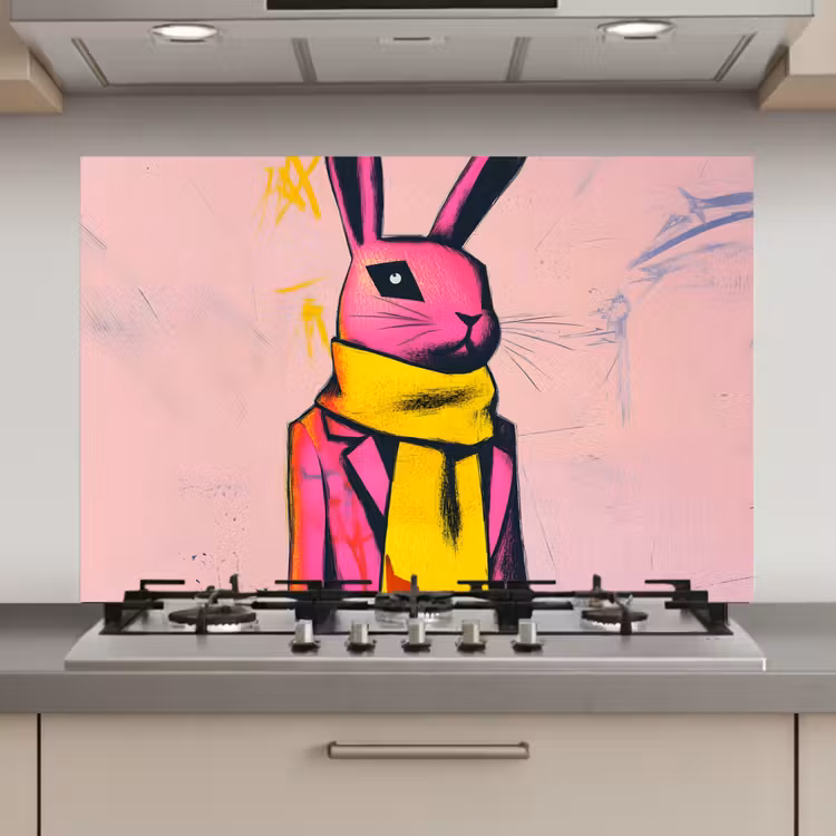 Spatscherm keuken - Abstract - Konijn - Sjaal - Geel — 1