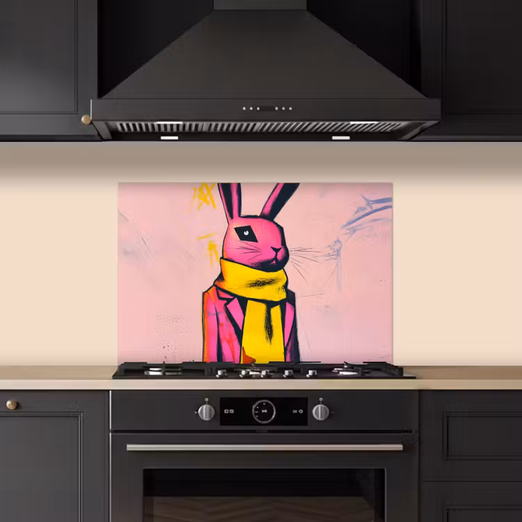 Spatscherm keuken - Abstract - Konijn - Sjaal - Geel — 2