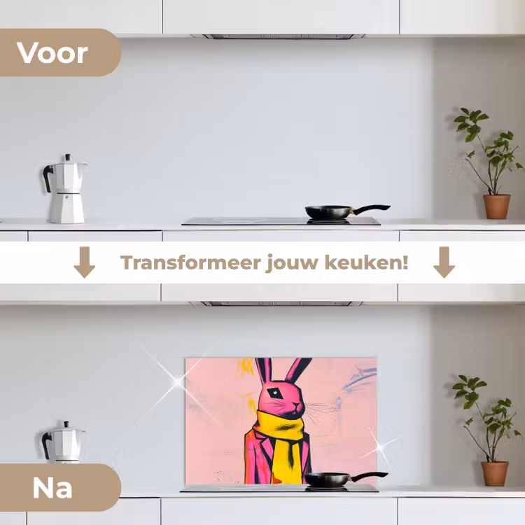 Spatscherm keuken - Abstract - Konijn - Sjaal - Geel — 3