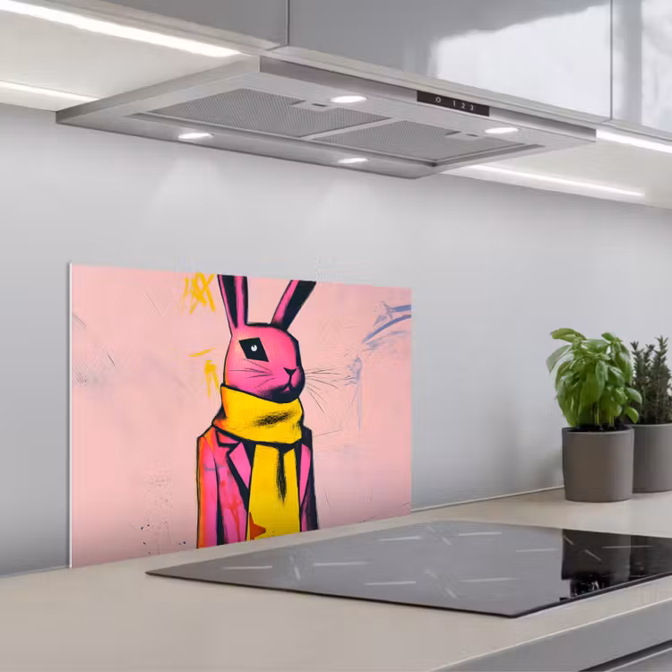 Spatscherm keuken - Abstract - Konijn - Sjaal - Geel — 5