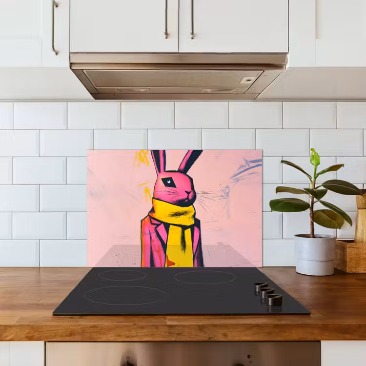 Spatscherm keuken - Abstract - Konijn - Sjaal - Geel — 6