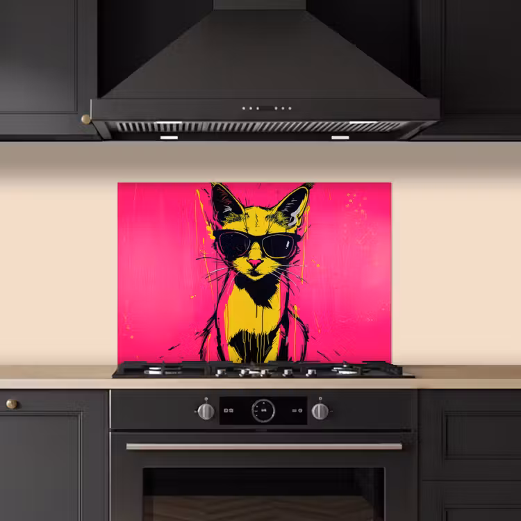 Spatscherm keuken - Kat - Art - Zonnebril - Roze — 2