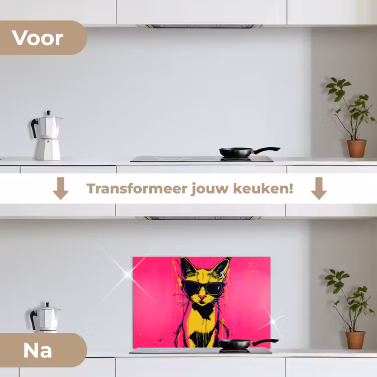 Spatscherm keuken - Kat - Art - Zonnebril - Roze — 3