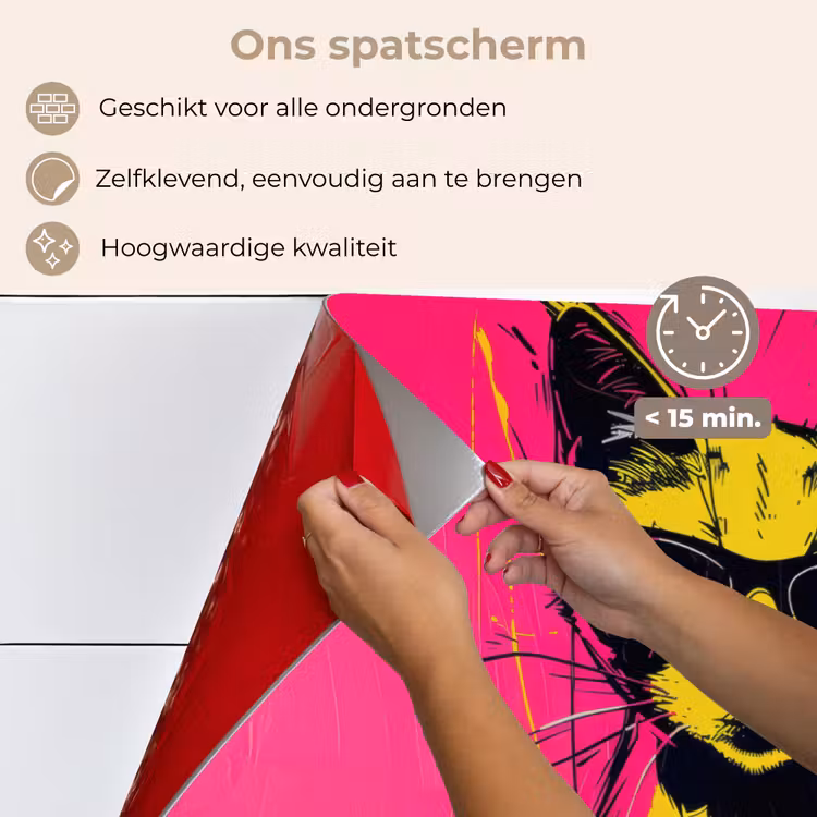 Spatscherm keuken - Kat - Art - Zonnebril - Roze — 4