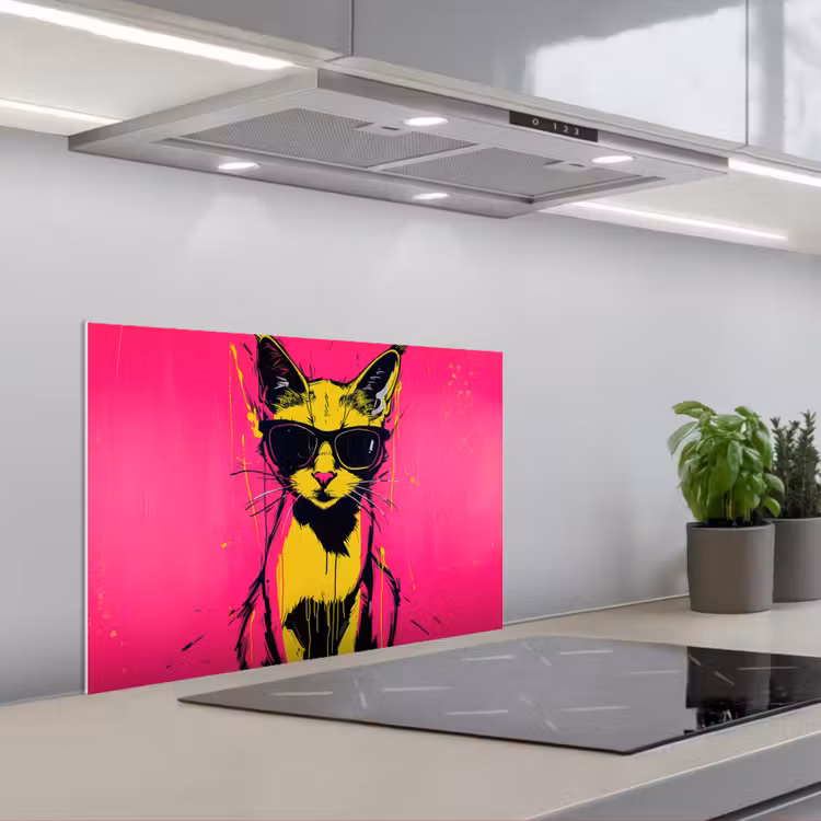 Spatscherm keuken - Kat - Art - Zonnebril - Roze — 5
