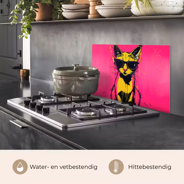 Spatscherm keuken - Kat - Art - Zonnebril - Roze — 7
