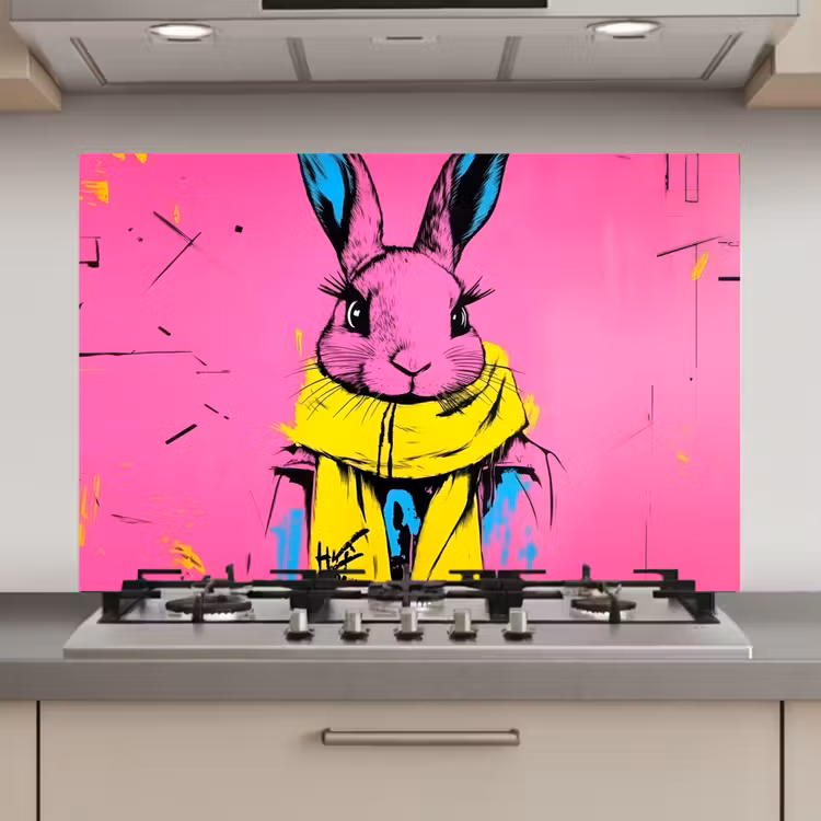 Spatscherm keuken - Konijn - Felroze - Sjaal - Abstract — 1