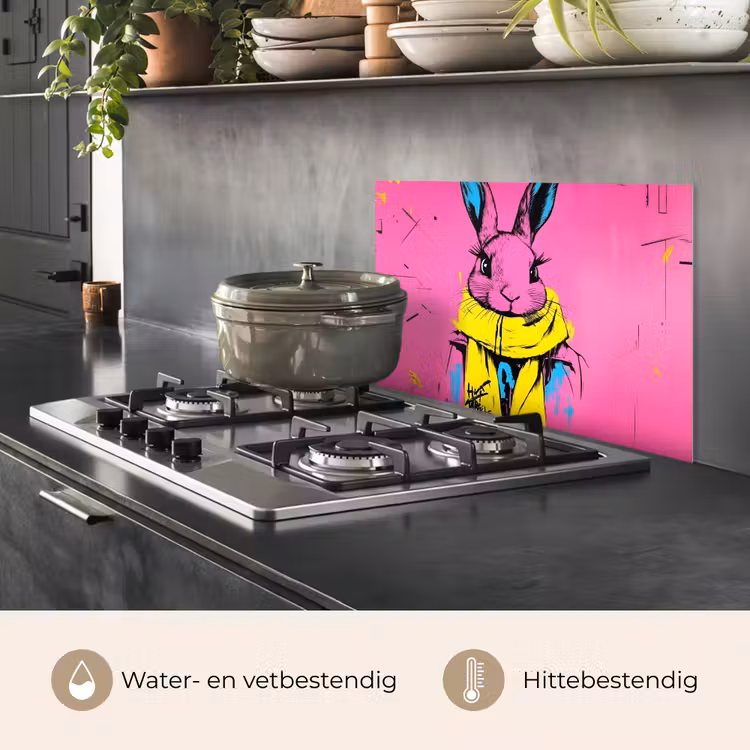 Spatscherm keuken - Konijn - Felroze - Sjaal - Abstract — 7