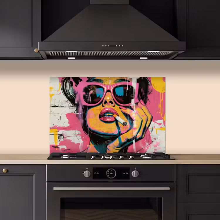 Spatscherm keuken - Portret - Vrouw - Abstract - Zonnebril — 2