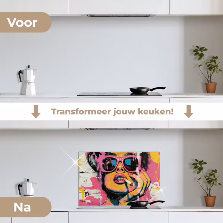 Spatscherm keuken - Portret - Vrouw - Abstract - Zonnebril — 3