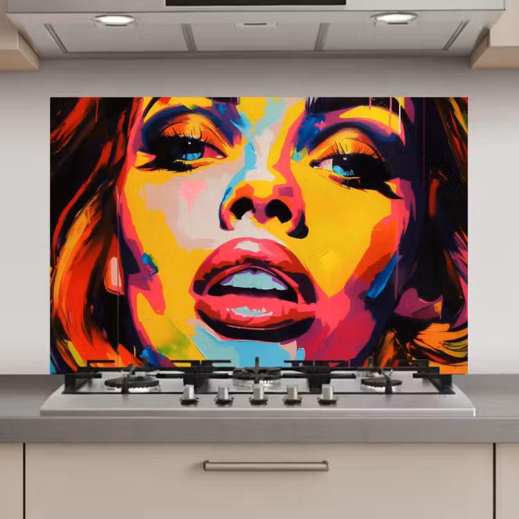 Spatscherm keuken - Vrouw - Gezicht - Kleurrijk — 1