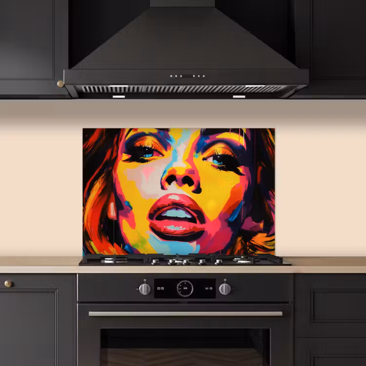 Spatscherm keuken - Vrouw - Gezicht - Kleurrijk — 2