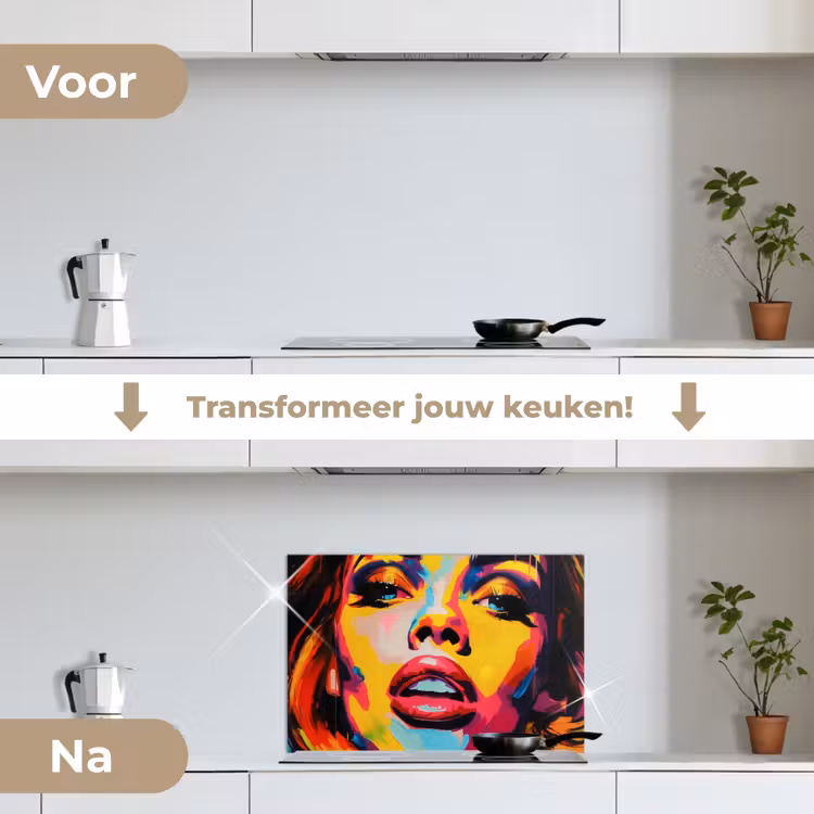 Spatscherm keuken - Vrouw - Gezicht - Kleurrijk — 3