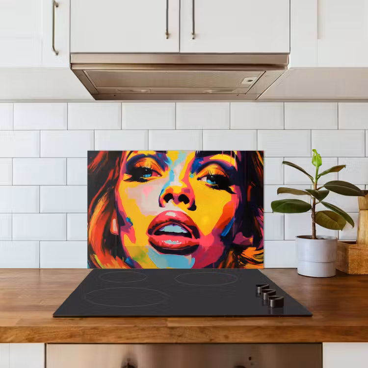 Spatscherm keuken - Vrouw - Gezicht - Kleurrijk — 6