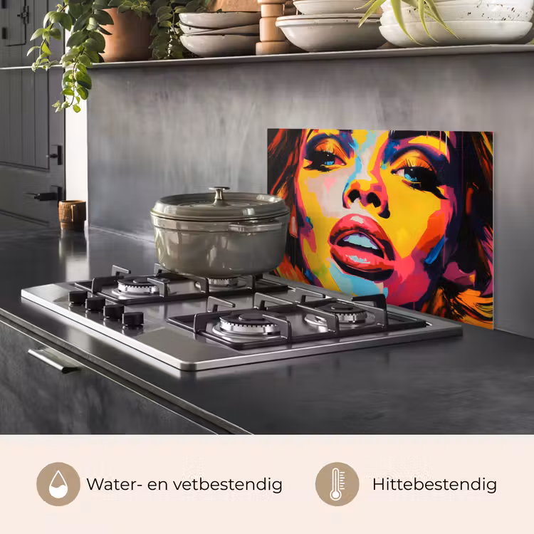 Spatscherm keuken - Vrouw - Gezicht - Kleurrijk — 7