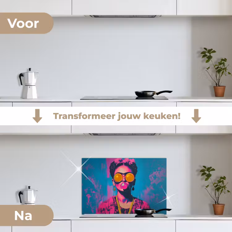 Spatscherm keuken - Vrouw - Kauwgom - Zonnebril - Oranje — 3