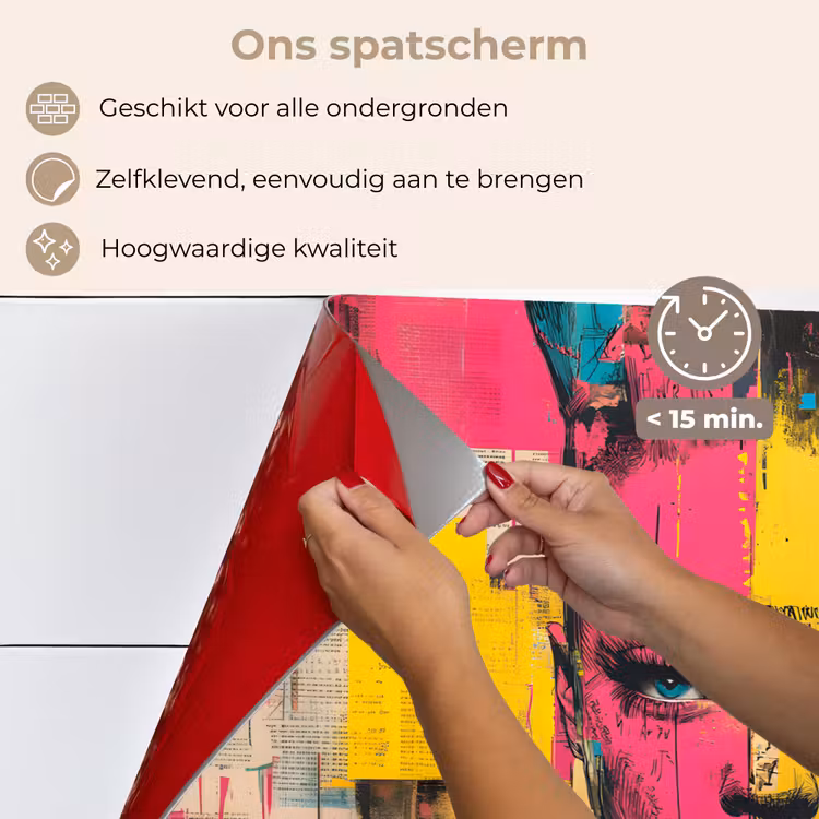 Spatscherm keuken - Vrouwengezicht - Krantenpapier - Abstract - Roze — 4