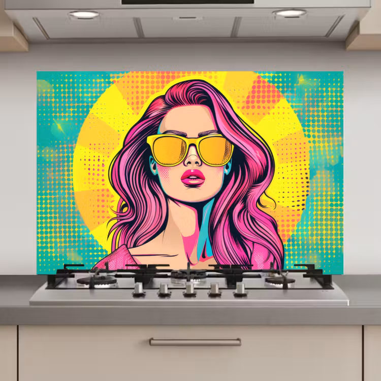Spatscherm keuken - Zonnebril - Vrouw - Zonnig - Geel — 1