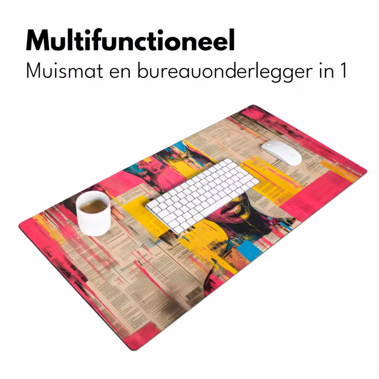 Bureau onderlegger - Vrouwengezicht - Krantenpapier - Abstract - Roze — 6