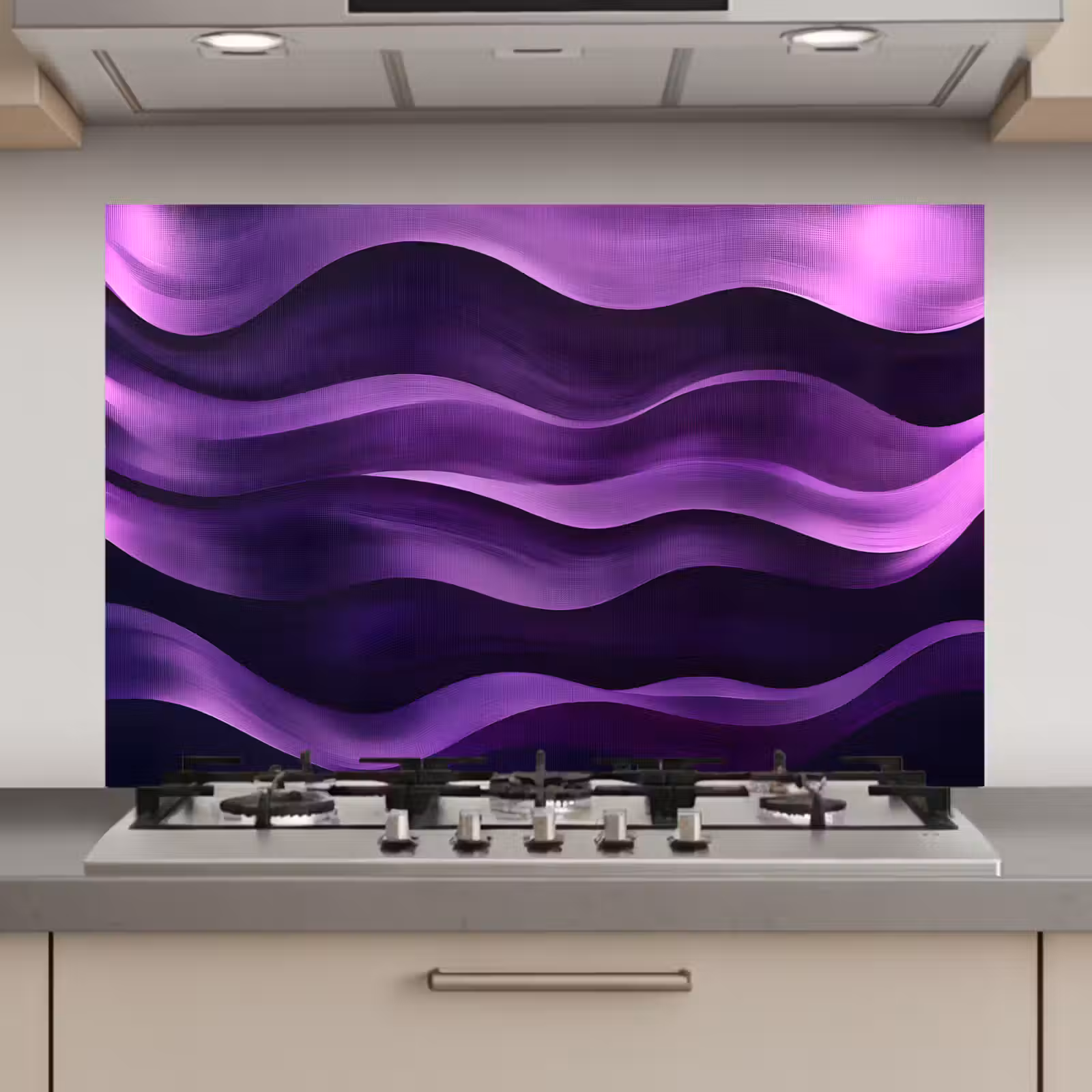 Spatscherm keuken - Golven - Abstract - Paars — 1